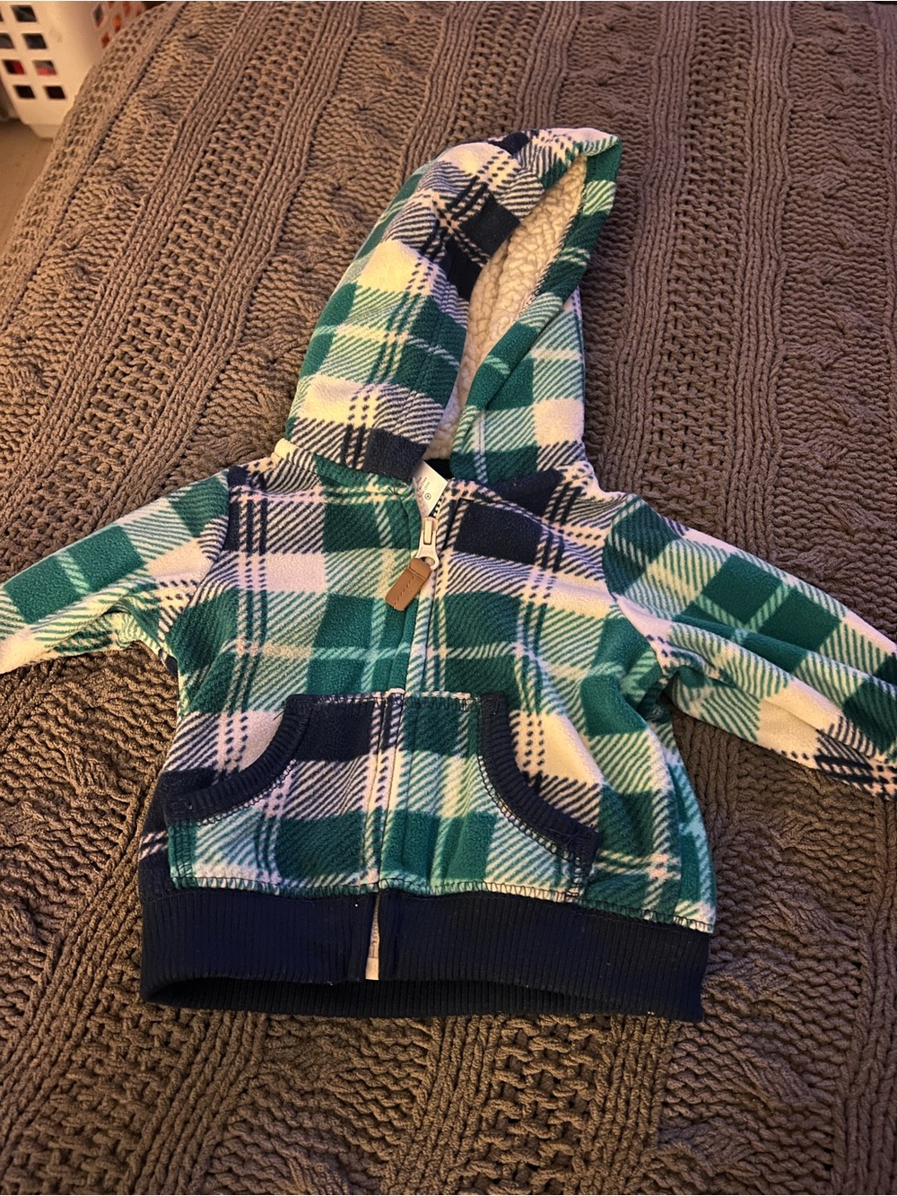 Carter's Green & Navy Plaid Sherpa-Lined Hooded Jacket